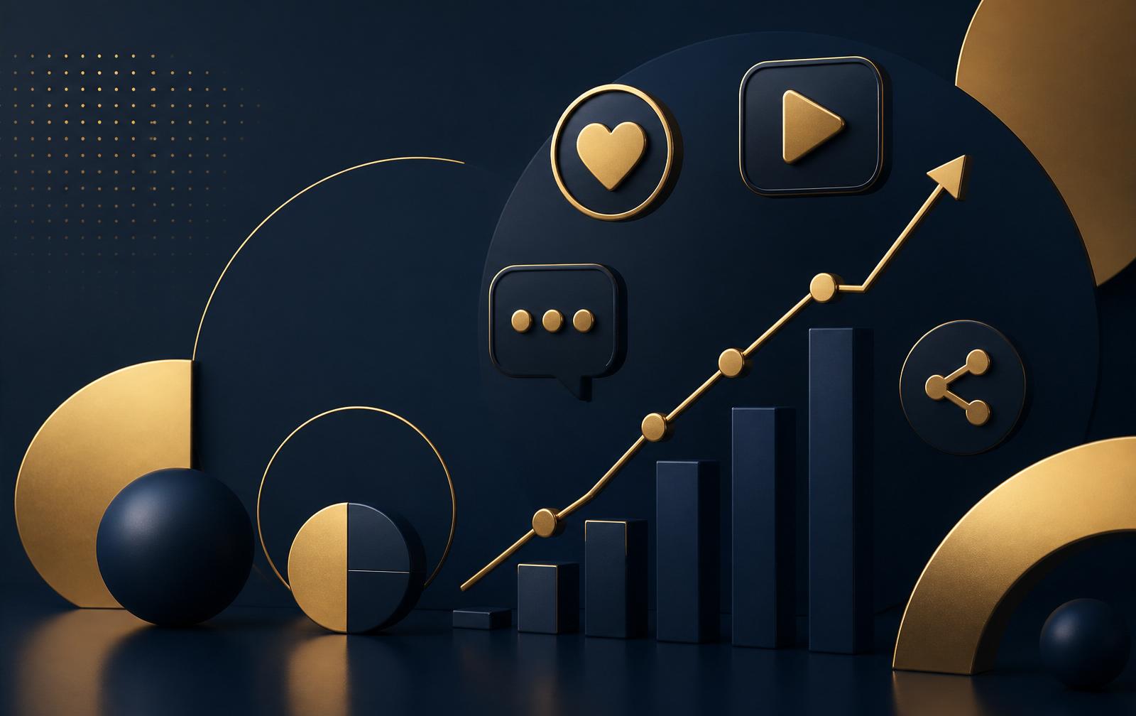 Social media marketing guide 2026 — premium illustration with growth analytics and engagement icons